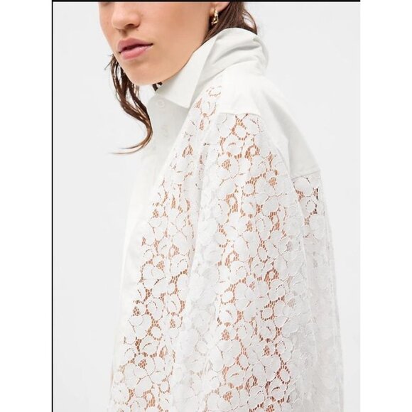 NEW Gap Womens Large White Lace Bib Big Shirt Button Up Long Sleeve Blouse Top - Picture 3 of 16